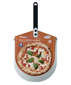 Pala per pizza "amica" con manico nero 25 cm e testa in alluminio 30 cm - gimetal